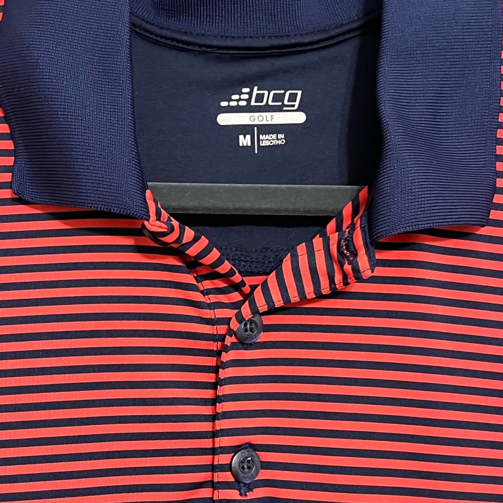 Mens BCG red and blue stripe golf polo. Medium. Excellent used condition - Picture 3 of 4